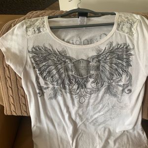 White lace Harley Davidson T-shirt